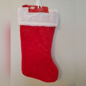 Red and White Velvety Plush Christmas Stocking -  8.5 in x 18 in Christmas House